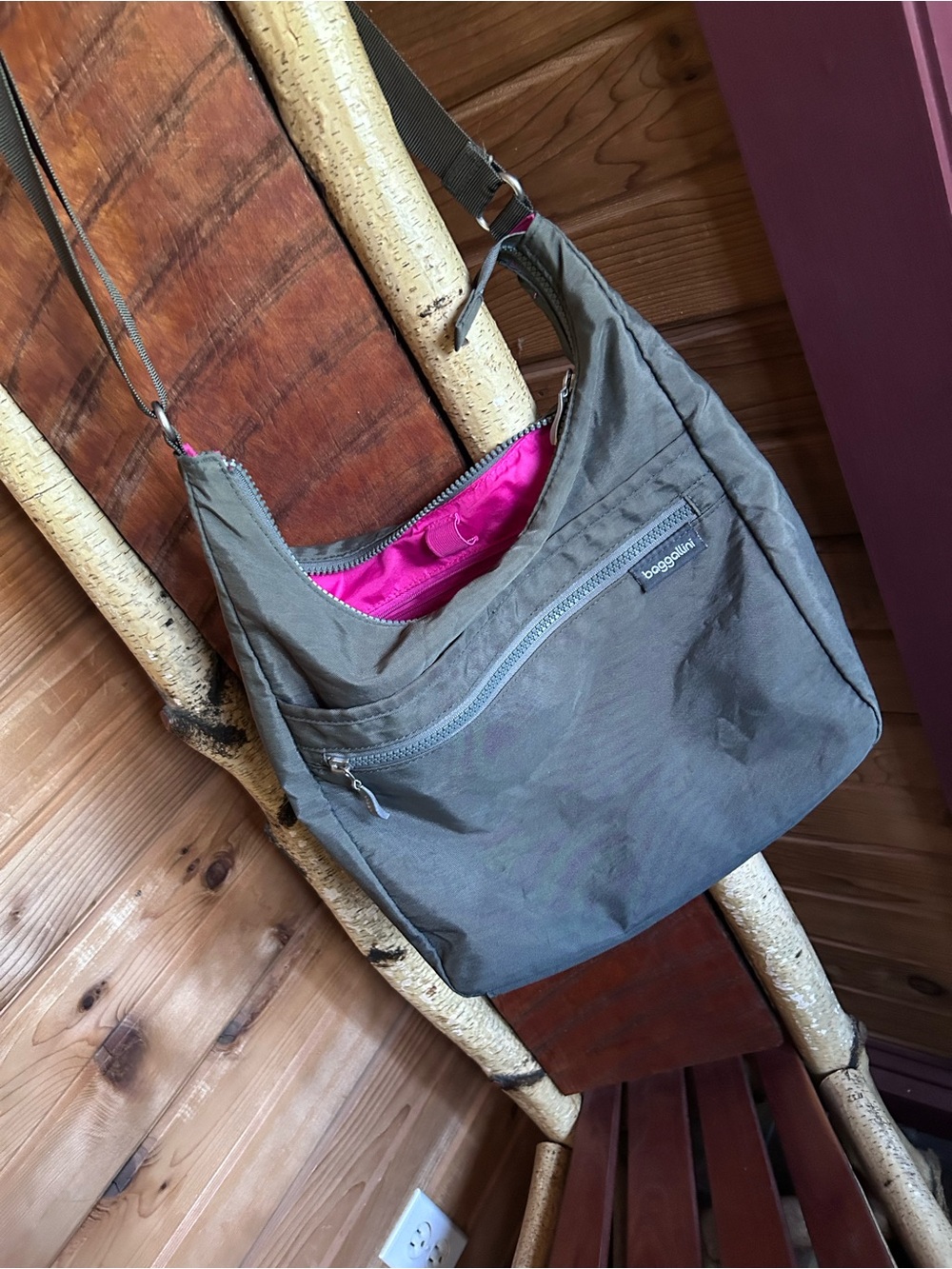 Baggallini Grey Crossbody with Hot Pink Interior